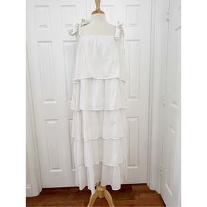 Victoria Dunn Womens White Ruffle Swiss Dot Cotton Maxi Sundress Size Small